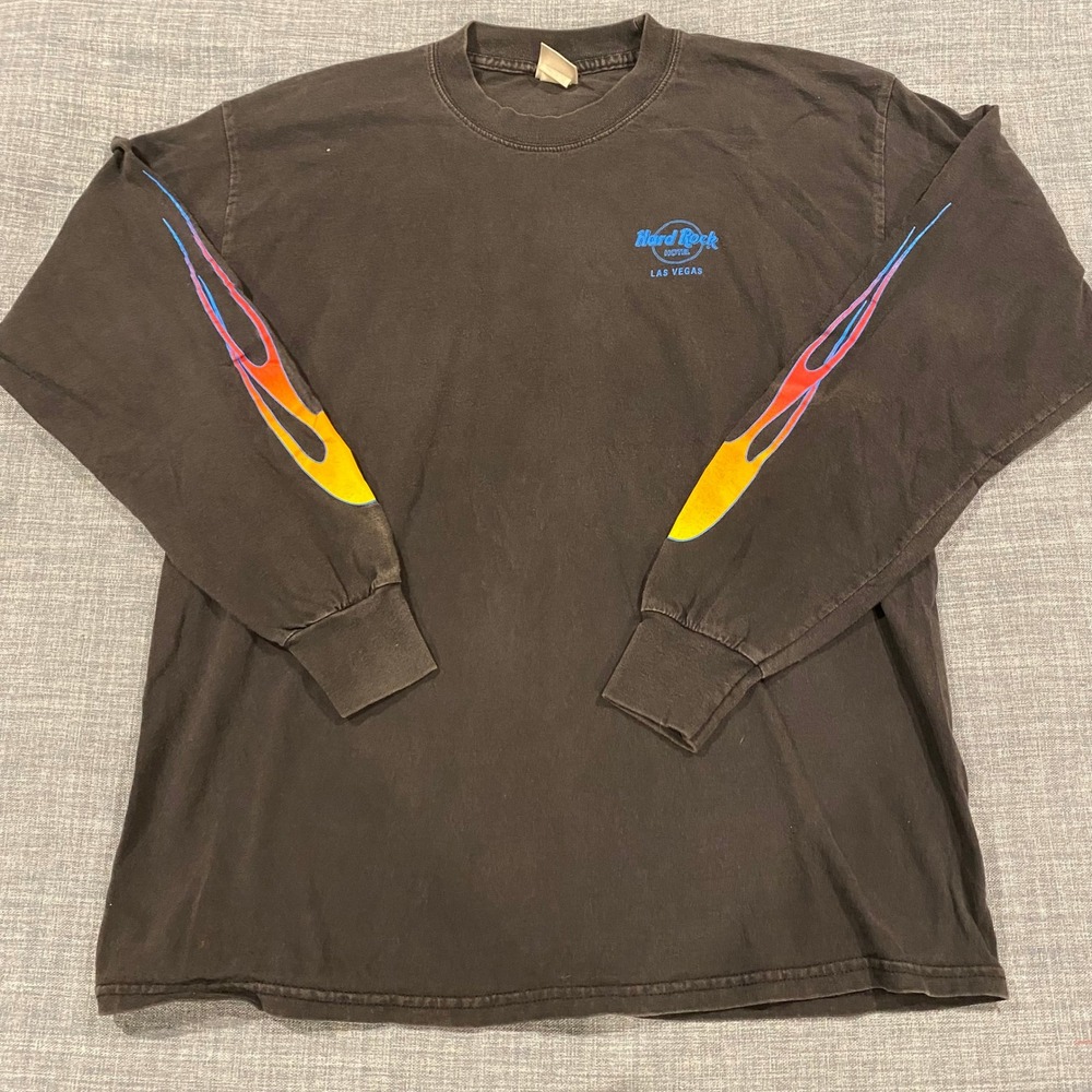 Vintage Hard Rock Hotel Las Vegas The Joint Flame Long Sleeve Shirt Mens L Black